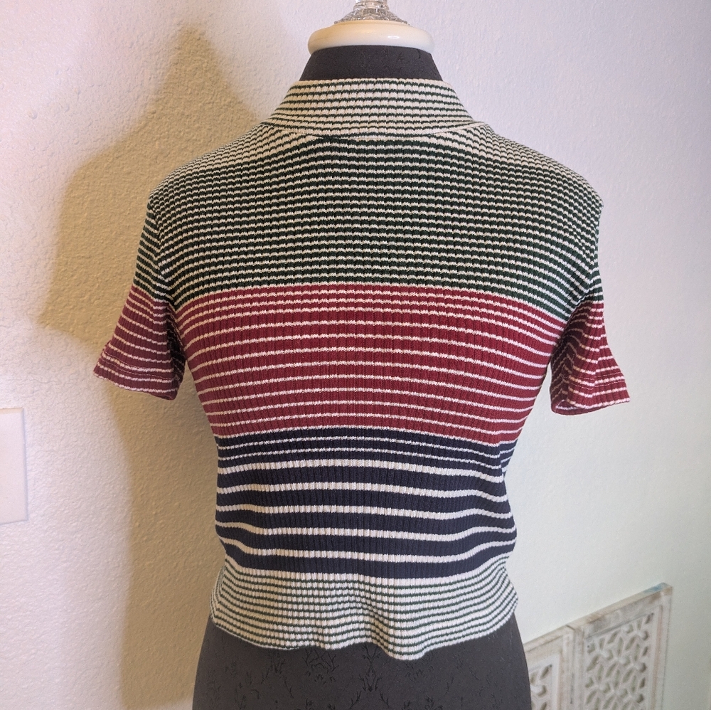 90s Vintage Striped Mock Neck Baby Tee